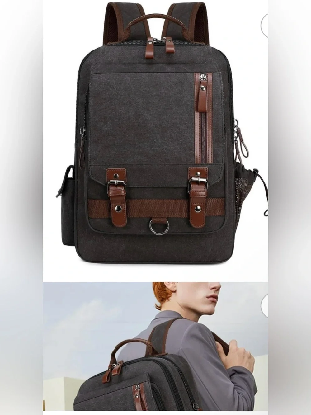 NEW MYGREEN Brown Backpack Zip & Buckle Closure, Leather Trim, Adjustable Strap